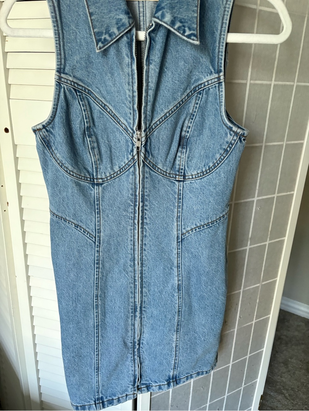 Sleeveless Light Blue Denim Zip-Front Dress